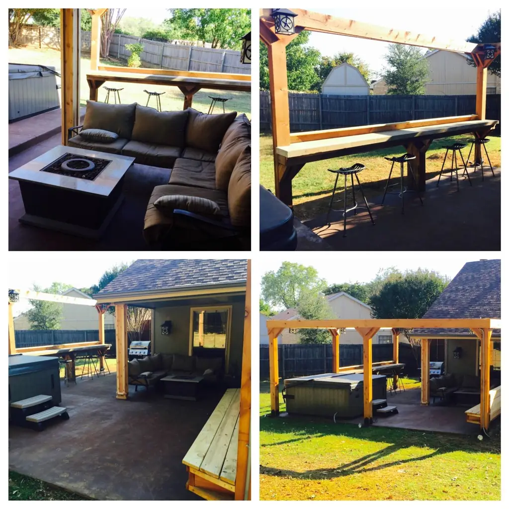 Cedar pergola, covered patio and bar rail built by MAG Builders